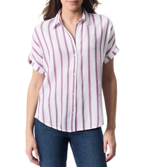 Gloria Vanderbilt Rounded hem Daisy Printed Short-Sleeve Shirt White Pink Size M