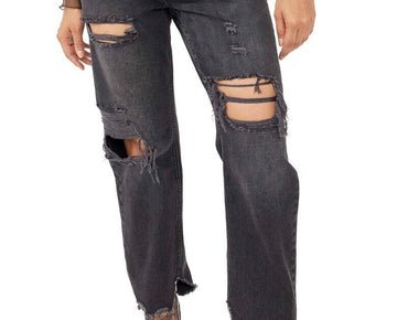 Free People Distressed Tapered Baggy Boyfriend Jeans Black Size 27 MSRP $98