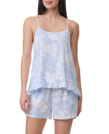 Splendid Women's 2-Pc. Ruffled-Hem Boxer Pajamas Set Blue Size XL MSRP $58