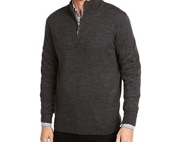 Club Room Mens Wool Blend 1/4 Zip Sweater Gray Size L