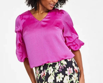 Vince Camuto Women's V-Neck Bubble-Sleeve Top Pink Size XS MSRP $89