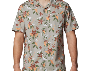 Columbia Mens Regular fit Short Sleeve Button-Up Shirt Size XXL Grey Floral