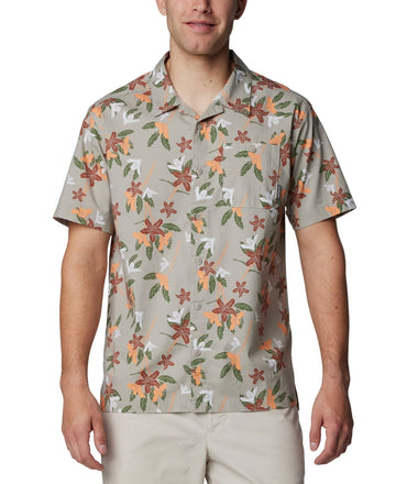 Columbia Mens Regular fit Short Sleeve Button-Up Shirt Size XXL Grey Floral