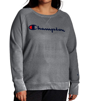 Champion Powerblend Graphic Crewneck Sweatshirt Plus Size 1X Gray