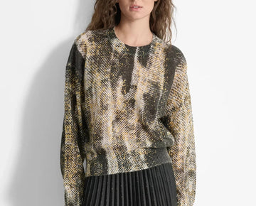 DKNY Women's Printed Round-Neck Long-Sleeve Sweater Black Size XS MSRP $179
