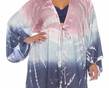 RAVIYA Plus Size Tie-Dye Caftan Swim Cover Up Pink Blue Size 1X