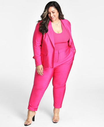 Nina Parker Trendy Plus Size Satin One-Button Blazer Pink Size 3X MSRP $129