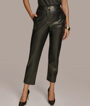 Donna Karan New York Women's Faux-Leather Ankle Pants Black Size 10 MSRP $109