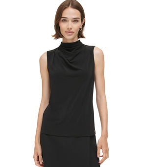 Calvin Klein Women's Mock-Neck Sleeveless Polyester Top Black Size M $59