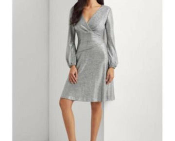 Lauren Ralph Lauren Womens Metallic Dress Dark Gray Silver Size 4 MSRP $195