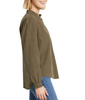 Gloria Vanderbilt Women's Cotton Ruffle-Trim Blouse Olive Green Size L