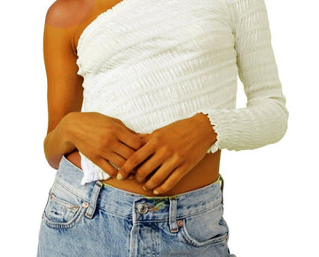 FREE PEOPLE Jasmine One Shoulder Top Off-White Size L MSRP $68