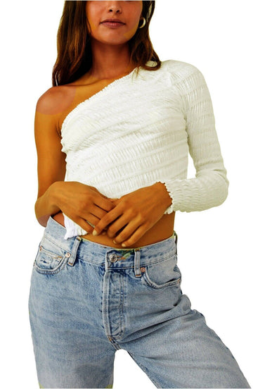 FREE PEOPLE Jasmine One Shoulder Top Off-White Size L MSRP $68