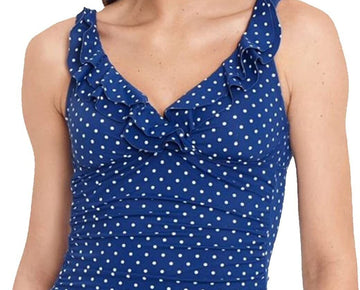 LAUREN RALPH LAUREN Women's Blue Polka Dot Surplice Ruffled Size 14 MSRP $100