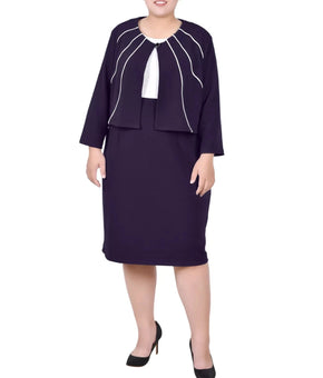 NY Collection Jacket and Dress, 2 Piece Set Mallard Purple Plus Size 14W