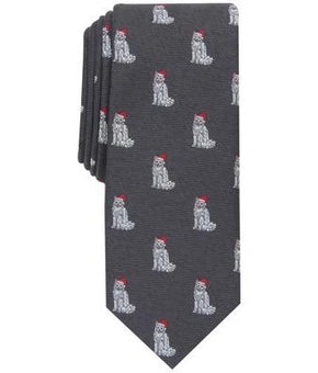 Bar Iii Men Holiday Kitty Tie Kitty All Over Slim Fiber Polyester Gray MSRP $55