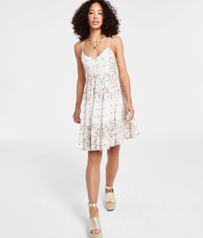 LUCKY BRAND Women's viscose Printed Button-Front Mini Dress Yellow Size M $119