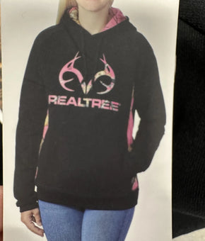 Realtree Hoodie Womens Size S Black Pink Camo Pullover Fleece Realtree Edge Logo