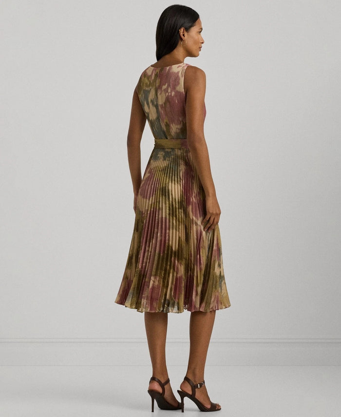 ralph lauren pleated metallic floral dress Lauren Ralph Lauren Sleeveless Floral Metallic Dress clay tan Brown Si