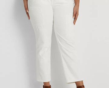 LAUREN RALPH LAUREN Plus Size 18W Eyelet Embroidery Ankle Jeans White MSRP $195