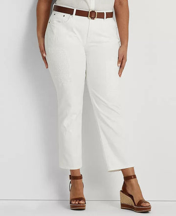 LAUREN RALPH LAUREN Plus Size 18W Eyelet Embroidery Ankle Jeans White MSRP $195