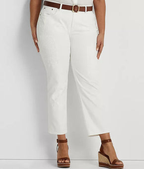 LAUREN RALPH LAUREN Plus Size 20W Eyelet Embroidery Ankle Jeans White MSRRP $195