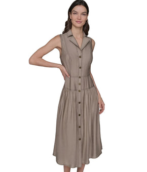 KARL LAGERFELD Women's Button-front Sleeveless Tiered Dress Brown Size S $159