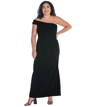 24seven Comfort Apparel Plus Size 3X Black Ruched Mermaid Maxi Dress $80