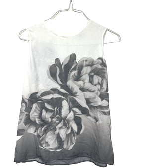 Calvin Klein Women's Floral Print Sleeveless Blouse White Gray Size S MSRP $79