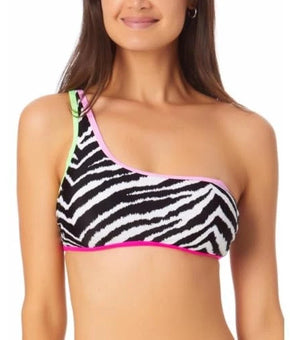 California Waves Women Juniors One Shoulder Bikini Swimwear Top White Size S