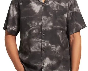 Theory Noll Cloud Print Short Sleeve Button-Up Camp Shirt in Black Size S $165