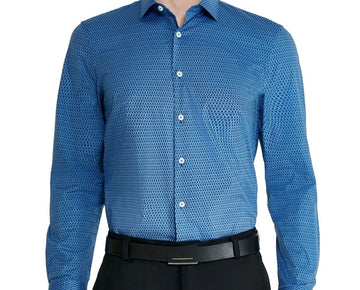 Tallia Men's Slim-Fit Geo-Link Dress Shirt Blue Size 17/17.5x34/35 MSRP $80