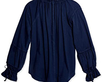 Free People Womens Blue Long Sleeve Tie Neck Top Size: XS