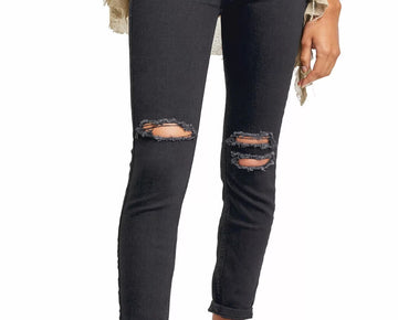 Free People Sabrina Button Front High Waist Skinny Jeans Black Size 24 MSRP $78
