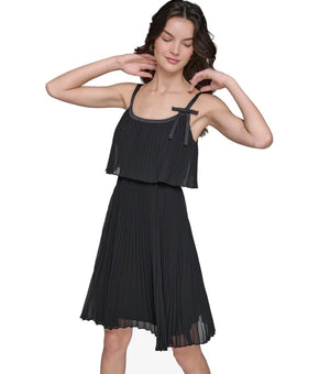 Karl Lagerfeld Paris Dress Womens Size 12 Black Pleated Chiffon Bow MSRP $168