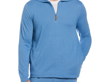 CUBAVERA Men's Heathered 1/4-Zip Hooded Sweater Blue Size L MSRP $70