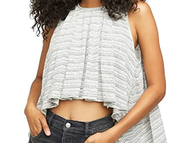 Free People Turn It Up Tank, Ivory/Blue Combo, X-Large