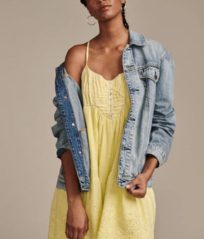 Lucky Brand pintuck bodice tiered mini dress Lemon Yellow Size XL MSRP $119