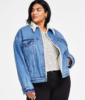Levi's Jacket Womens Plus Size 2X Blue Sherpa Trucker Denim Faux Fur Coat $138