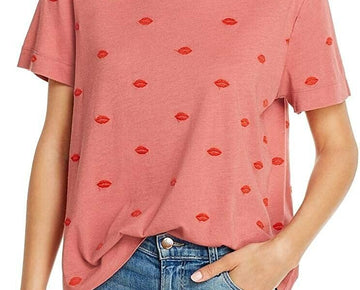 Splendid Womens for The Love of Embroidered Short Sleeves T-Shirt Red Size M