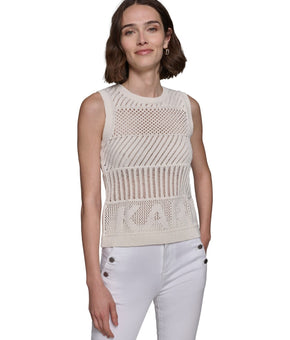 KARL LAGERFELD PARIS Women Crochet Sweater Tank Top Soft White Size XL MSRP $79