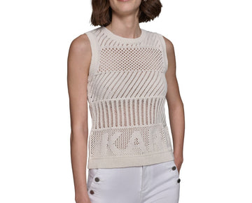 KARL LAGERFELD PARIS Women Crochet Sweater Tank Top Soft White Size XL MSRP $79