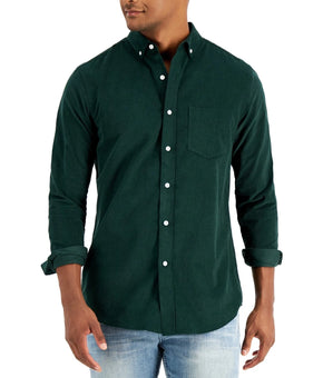 Club Room Men Regular-Fit Stretch Corduroy Shirt Dark Green Size XXL COTTON $55