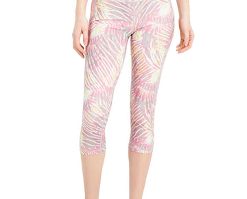 Ideology Tropical-Print Pocket Cropped Leggings Womens pink Size L MSRP $40