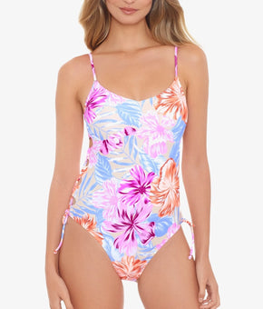 Salt + Cove Womens Cut-Out Side Tie One-Piece Swimsuit Pink Size XS