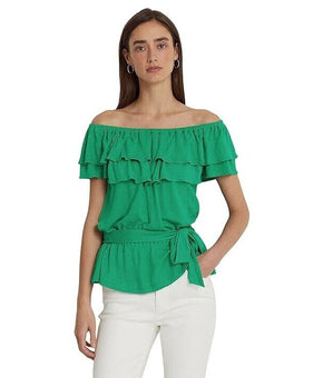 LAUREN Ralph Lauren Women Jersey Off-the-Shoulder Top Green Size XL MSRP $115