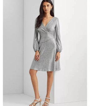 Lauren Ralph Lauren Womens Metallic Dress Dark Gray Silver Size 4 MSRP $195