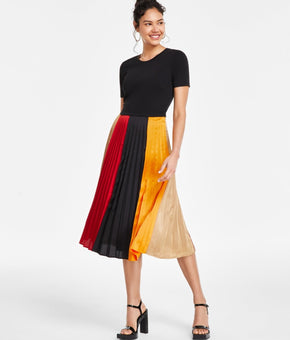 Karl Lagerfeld Paris Womens Colorblocked Pleated Dress Black Multi, Size 12