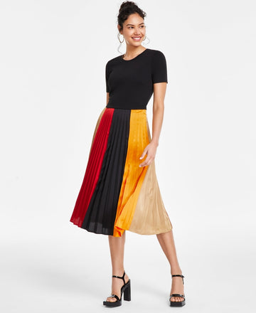 Karl Lagerfeld Paris Womens Colorblocked Pleated Dress Black Multi, Size 12