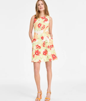 Vince Camuto Women's Flower Scuba Polyester Fit & Flare Dress Green Size 8 $138